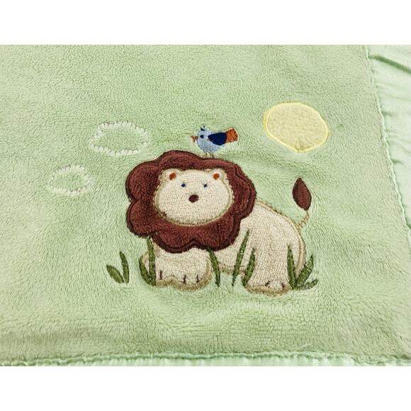 CIRCO TARGET LION BIRD SUN BABY BLANKET GREEN SATIN TRIM JUNGLE ZOO LOVEY GRASS - Picture 3 of 12